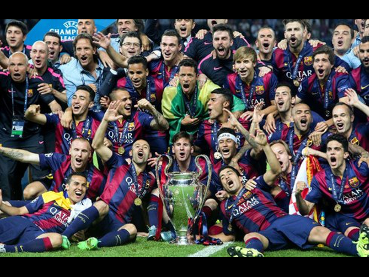 Niềm vui của các cầu thủ Barca khi chiến thắng chung kết C1
